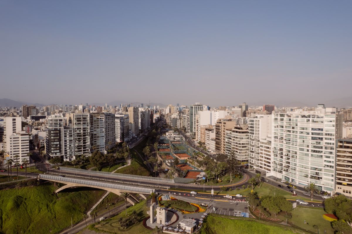 Aerial cityscape view of Lima, Peru with modern buildings