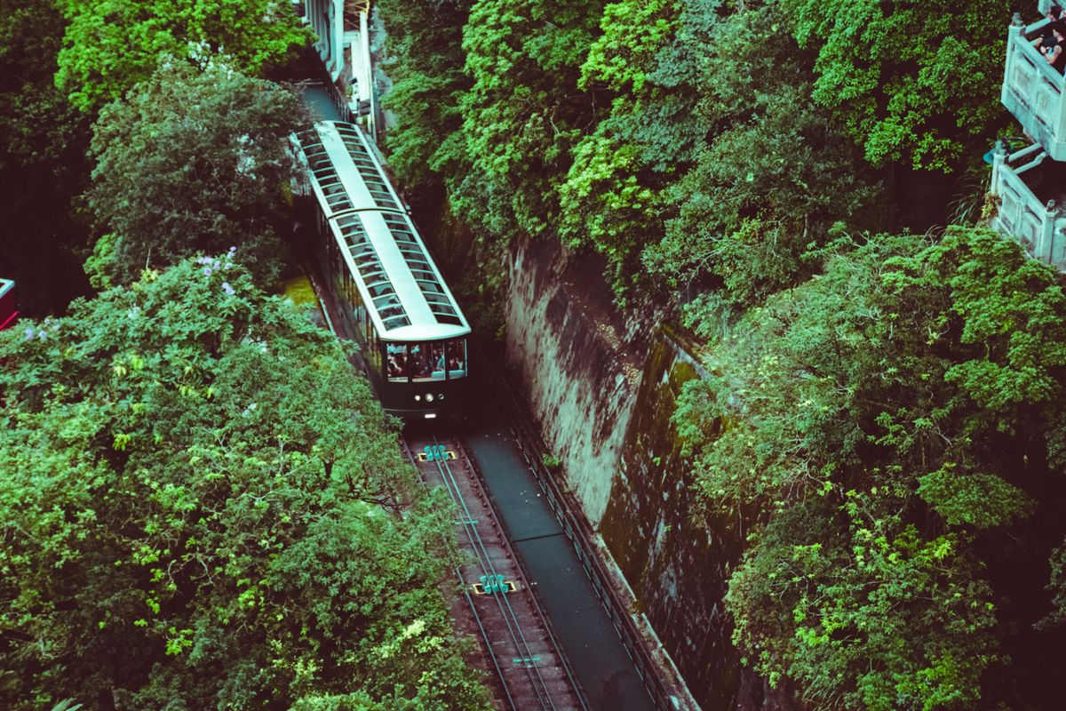 Peak Tram funicular climbing Victoria Peak in Hong Kong