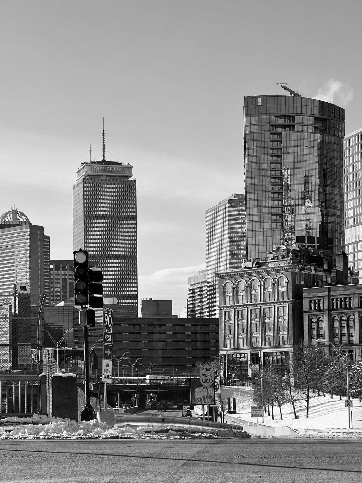 Black and white urban skyline of Boston Massachusetts