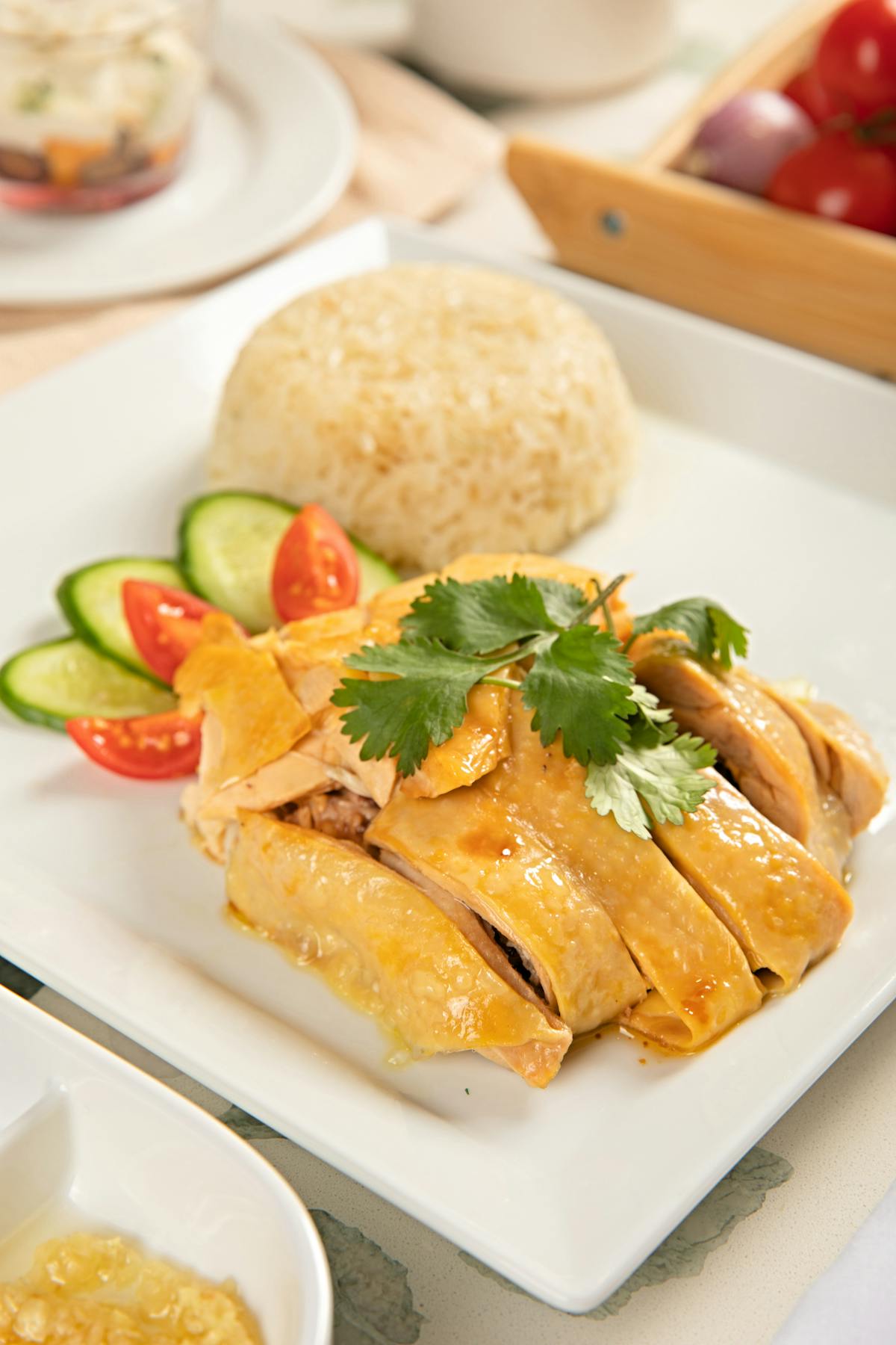 Cantonese-style Asian chicken rice dish served in a bowl