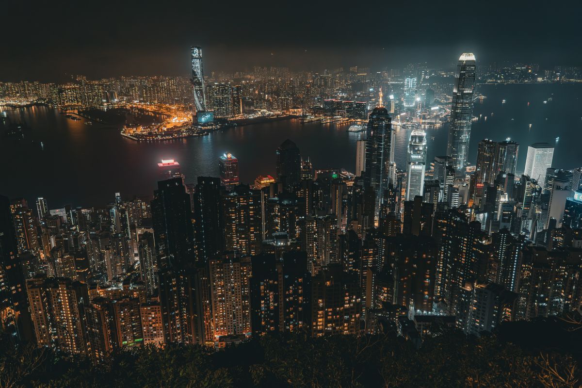 Stunning aerial view of Hong Kong's night skyline