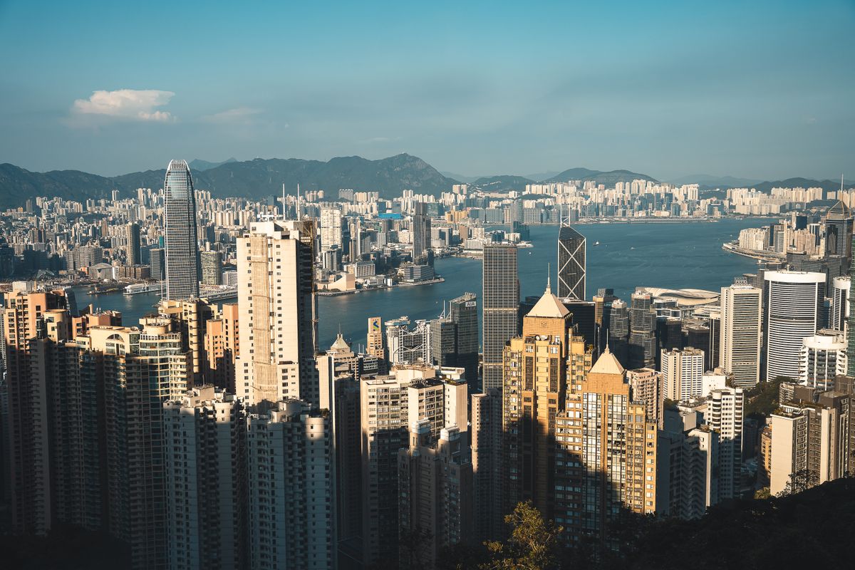 Stunning aerial view of Hong Kong skyline at dusk