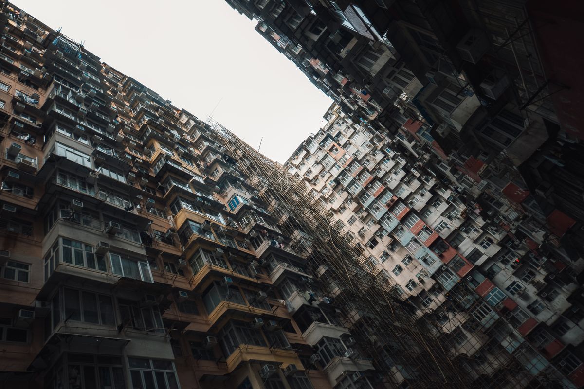 Dense apartment towers packed shoulder to shoulder in Hong Kong