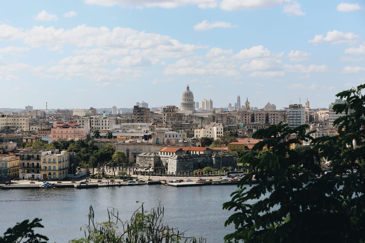 Elevated cityscape of Havana Cuba showing colonial architecture and waterfront