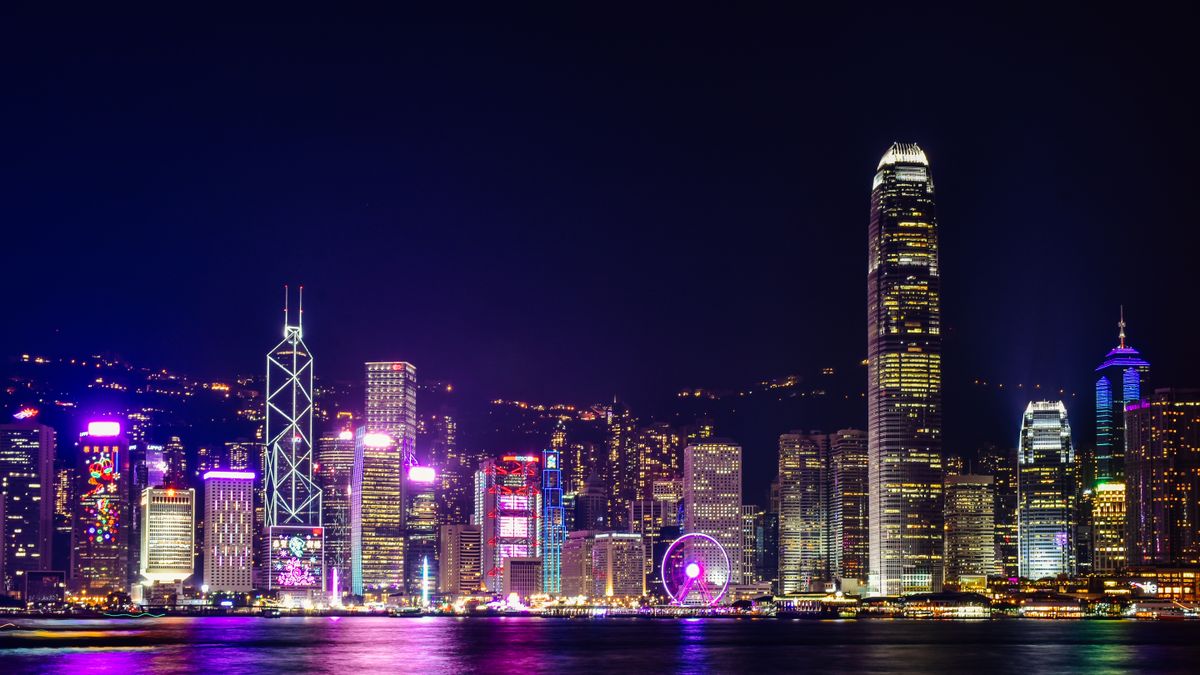 Night view of Victoria Harbour and Hong Kong skyline