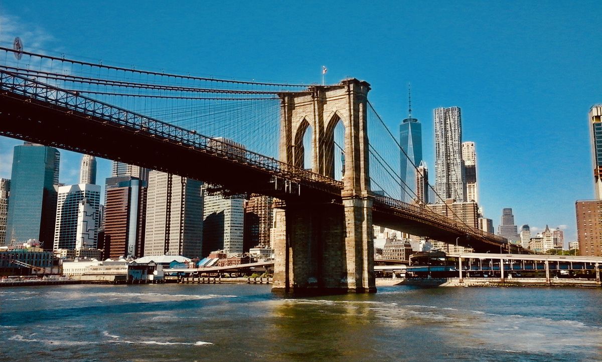 Brooklyn Bridge and New York City skyline — the gateway Cantonese immigrants helped shape